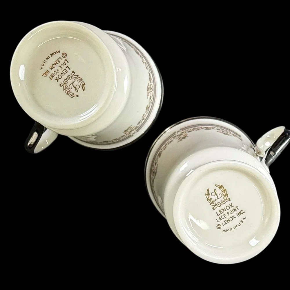 Lenox Lace Point Footed Tea Coffee‎ Cups With Saucers Set Of 2 Read